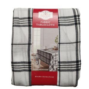 Holiday Time Black White Plaid Fabric Tablecloth 60x84